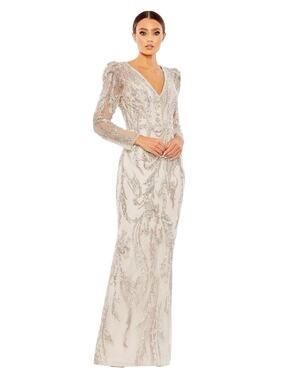 Mac Duggal 20349 Mocha Embroidered Beaded Sequins Long Sleeve Gown Size 12 $998